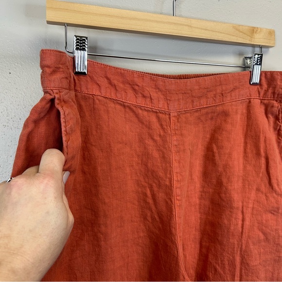 Tahari Women's Terracotta Wide Leg Cropped 100% Linen Pants XL Beach Vacation - Picture 7 of 12